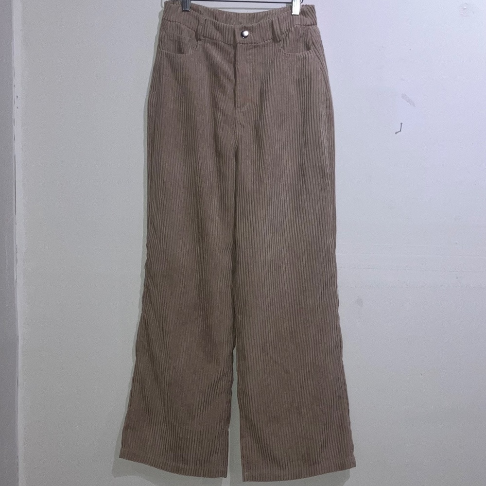 Princess Polly Corduroy texture, cream wide leg trousers